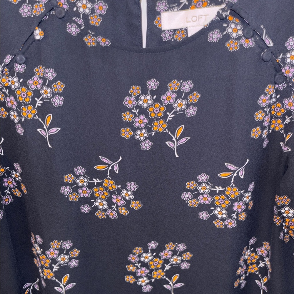 LOFT Navy Floral Long-Sleeve Blouse - Picture 6 of 7